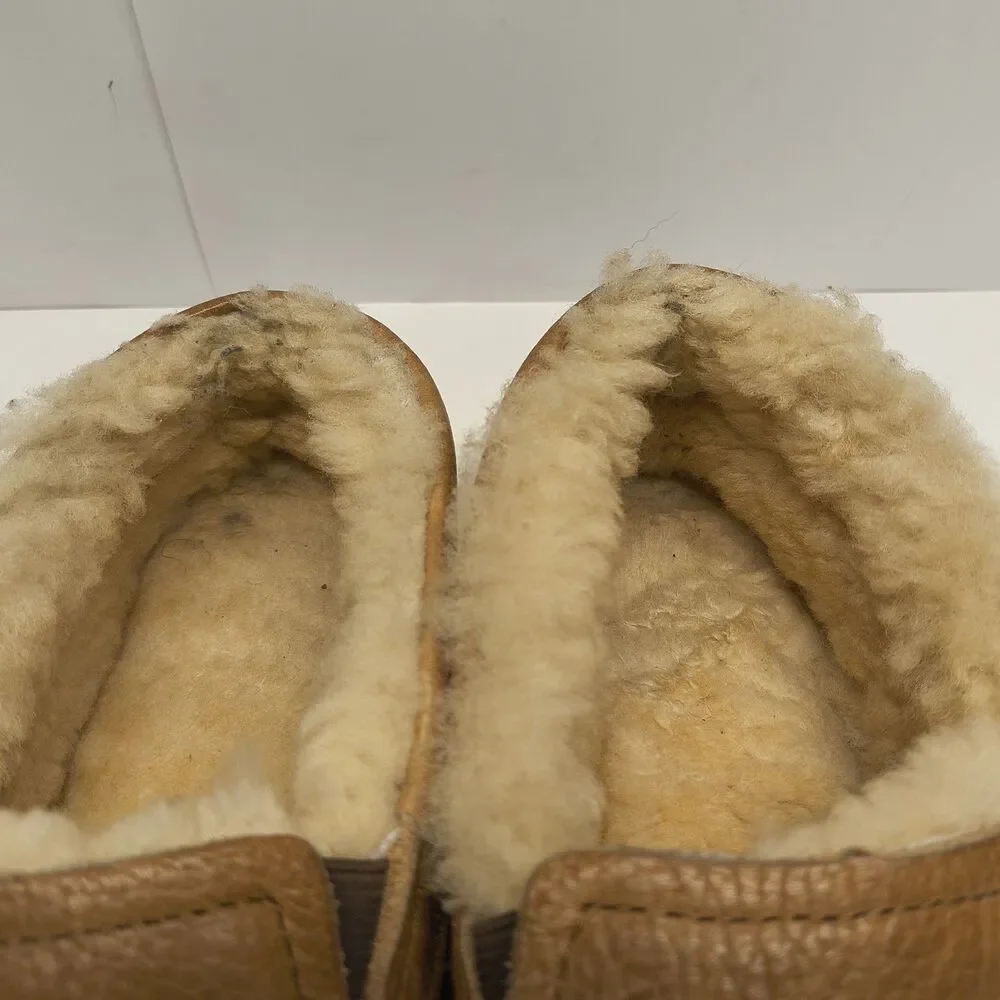 Cabelas Mens Size 8 Leather Shearling Lined Moccasin Slip On Comfort Shoes